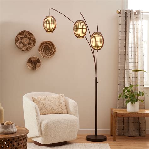Brown 3 Light Adjustable Tiki Arc Floor Lamp - World Market