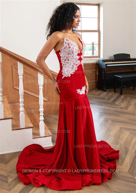 Red Sweetheart Sequence Sheath Strapless Long Prom Dresses 2025 With ...