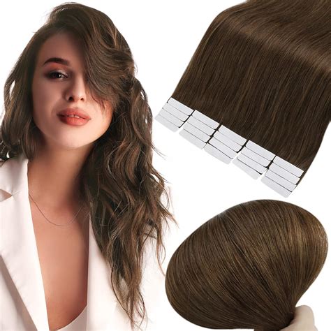 Amazon.com : Full Shine 10Inch Brown Tape in Hair Extensions Short ...