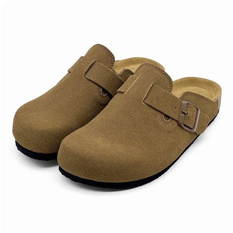 Mens Suede Clogs Cork Footbed Slippers Arch Support Potato Shoes Indoor ...