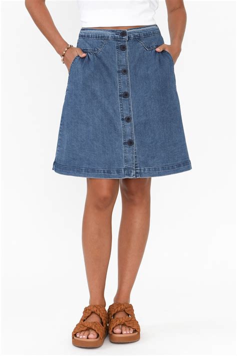 Amanda Light Blue Stretch Denim Skirt - Blue Bungalow