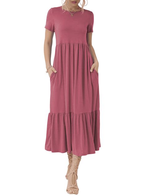 SIEANE Women's Casual Short Sleeve Crew Neck Summer Dress, Tiered Maxi ...