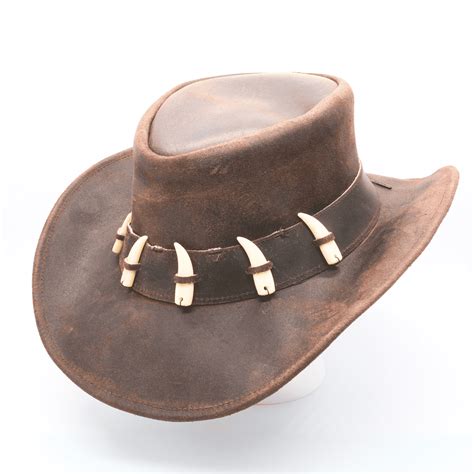 RESISTANCE Australian Leather Hat with Crocodile Band Teeth - Dundee ...