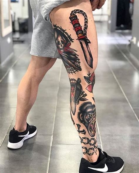 Old School Tattoo Leg Sleeve