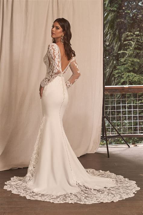 66288: Stretch Crepe Fit and Flare Bridal Dress with Sheer Bodice | Lillian West