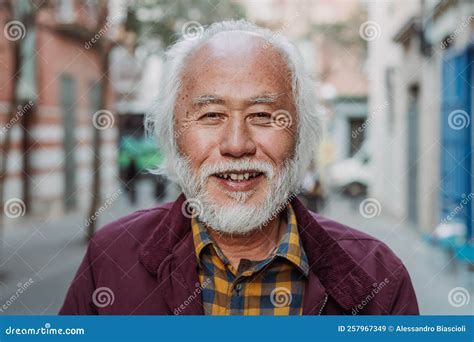 Portrait of Happy Asian Senior Man Smiling in Front Camera Stock Image ...