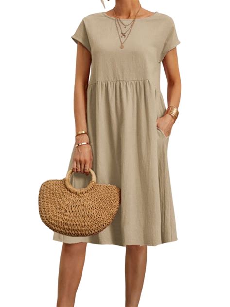 KVMeteor Women Short Sleeve A Line Casual Dresses Loose Solid Summer ...