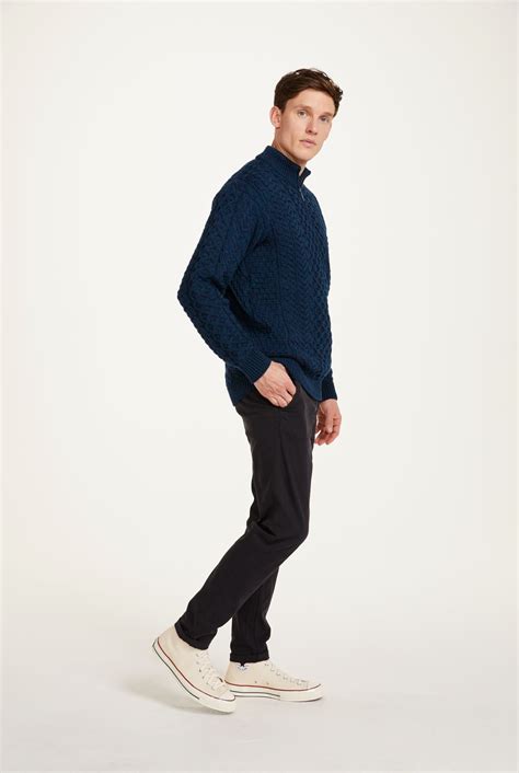 Ballycroy Mens Aran Half Zip Sweater - Atlantic