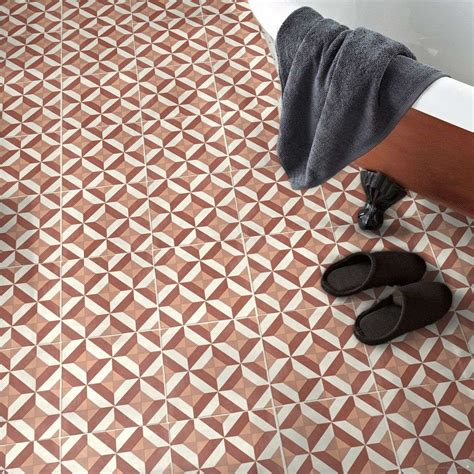 Pink and Red Sheet Vinyl Flooring Lino in Geometric Mosaic Tile Design ...