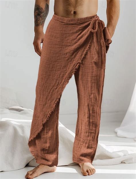 Men's Linen Pants Trousers Summer Pants Drawstring Elastic Waist ...