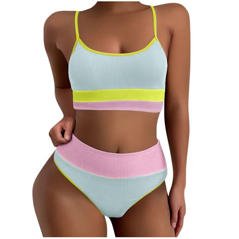 Light Royal Blue Women Slip Color Block Swimwear Micro Bikini Tankini ...
