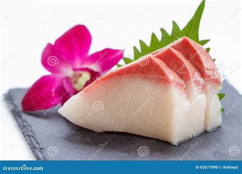 Hamachi Sashimi : Sliced Raw Hamachi Yellowtail Fish Served With Sliced ...
