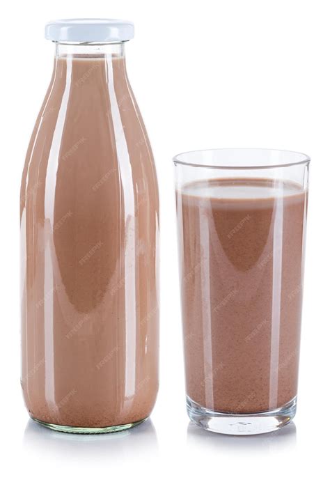 Premium Photo | Fresh chocolate milk glass and bottle isolated on white