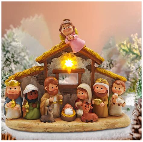 Christmas Nativity Set with Baby Jesus in Manger, Little People ...