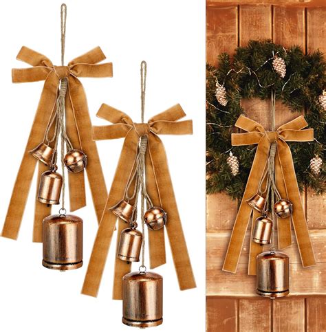 Amazon.com: Lukmaa 2 Set Christmas Rustic Cow Bells Rustic with 25 Yard Velvet Ribbon Vintage ...