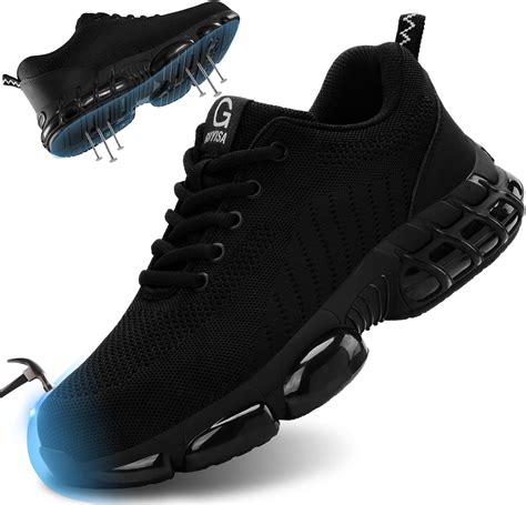 GLANOUDUN Steel Toe Shoes for Men Black Work Shoes Lightweight Safety ...