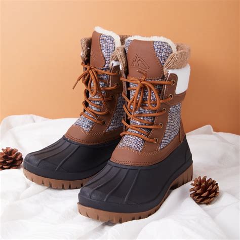 Pennysue Women's Waterproof Snow Booties Brown Warm Mid-Tube Winter ...