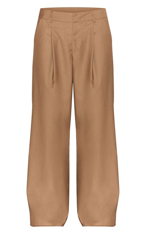 Taupe Woven Double Pleat Wide Leg Pants | Bottoms | PrettyLittleThing USA