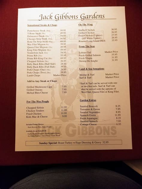Menu at Jack Gibbons Gardens steakhouse, Oak Forest