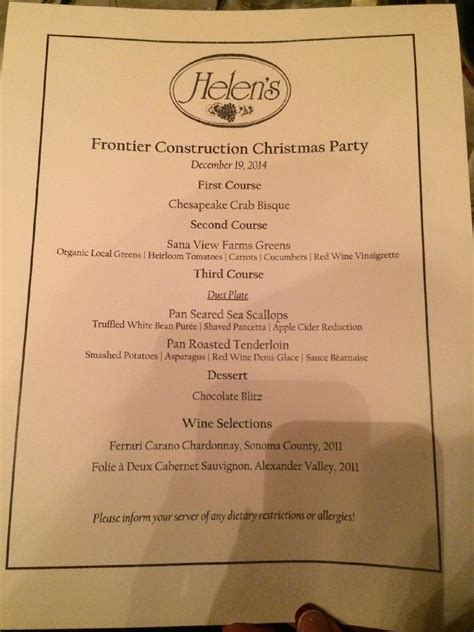 Menu at Helen's Restaurant, Seven Springs