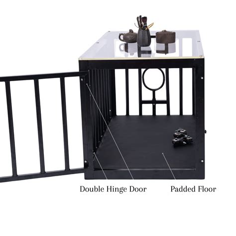 Roomsacred Black Steel Coffee Table BDSM Cage with Black Padded Floor
