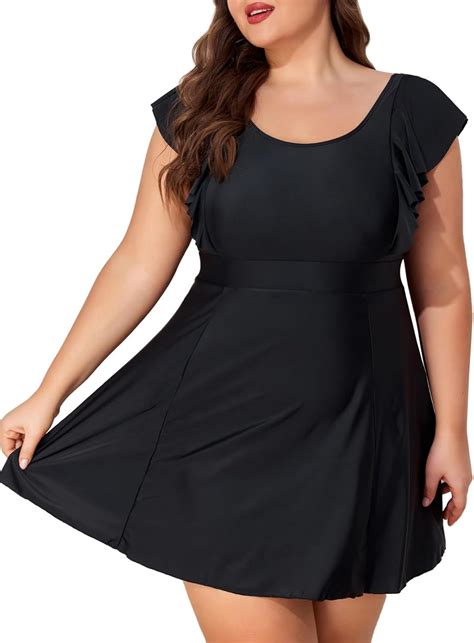 Amazon.com: Smismivo Women Plus Size Swim Dress One Piece Bathing Suits ...