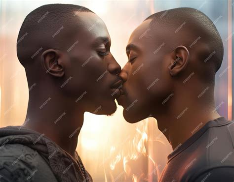 Premium Photo | Black men kissing in the morning in the style of femi ...