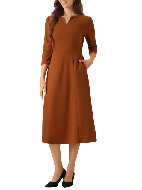 INSPIRE CHIC Women's Work Dress A Line 3/4 Sleeves Elegant Midi Dress ...