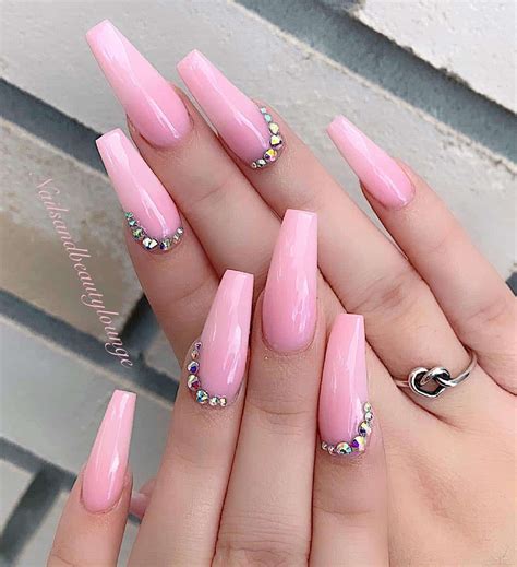 Long Pink Acrylic Nails With Diamonds - You'll also find amazing nail ...