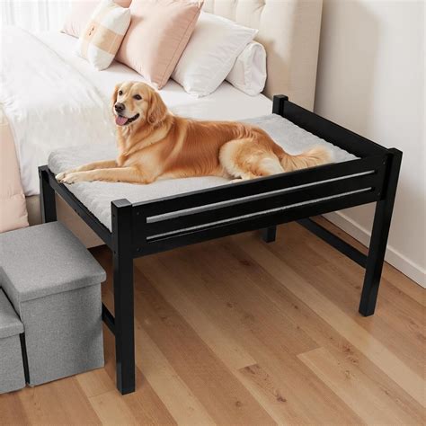 Amazon.com : Bedside Dog Bed with Stairs，27×41 Wooden Elevated Dog Bed ...