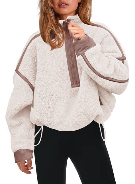 Panadila Womens Half Zip Sherpa Fleece Pullover Soft Oversized ...