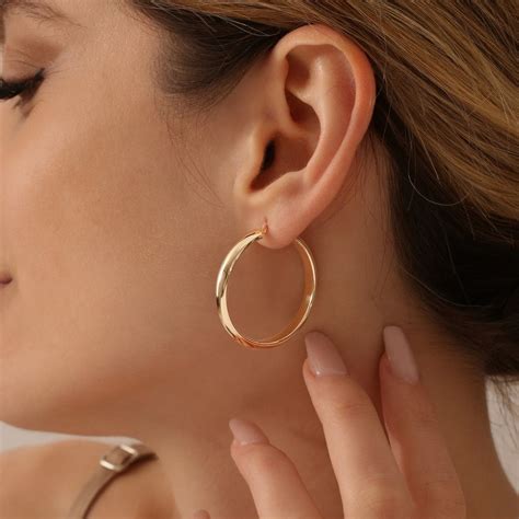 Large Gold Hoops 14k Gold / 35MM Bold Gold Hoop Earrings / Simple Gold ...