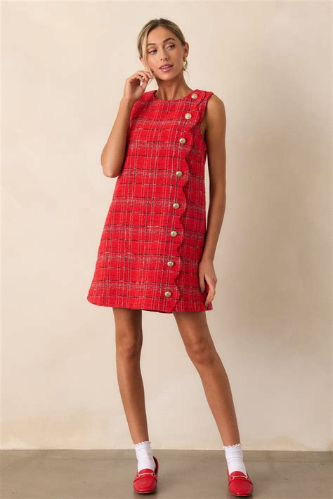 Red Tweed Mini Dress - All Dresses | Red Dress