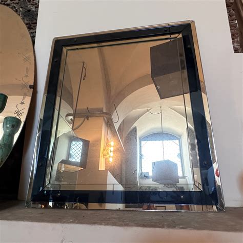 1970s Space Age Blue Glass Rectangular Italian Wall Mirror by Cristal ...