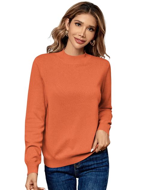 LANPULUX Sweaters for Women Lightweight Soft 100 Wool Mock Neck ...