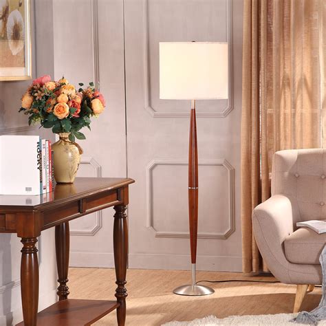 Brightech Lucas Tall Free Standing LED Mid Century Wood Floor Lamp W ...