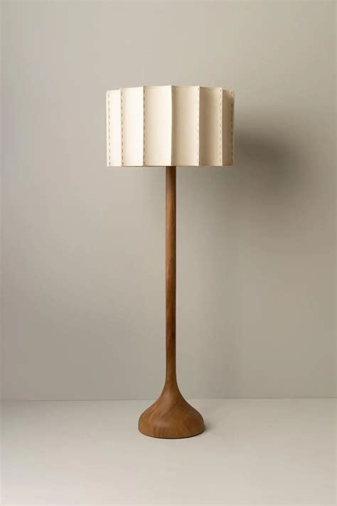 Organic Modern Floor Lamp Natural Wood Handmade Ivory Fluted Shade ...