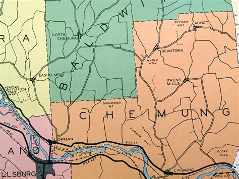 Antique Chemung County, New York 1941 Historical Atlas Map Elmira ...