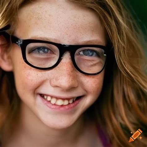 Portrait of a cute nearsighted girl with glasses on Craiyon