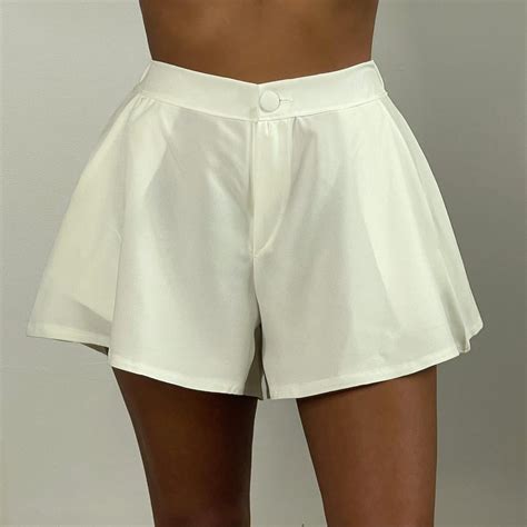 White flared shorts high waisted shorts tailored... - Depop