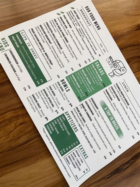 Menu at Nosso Café restaurant, West Lakes