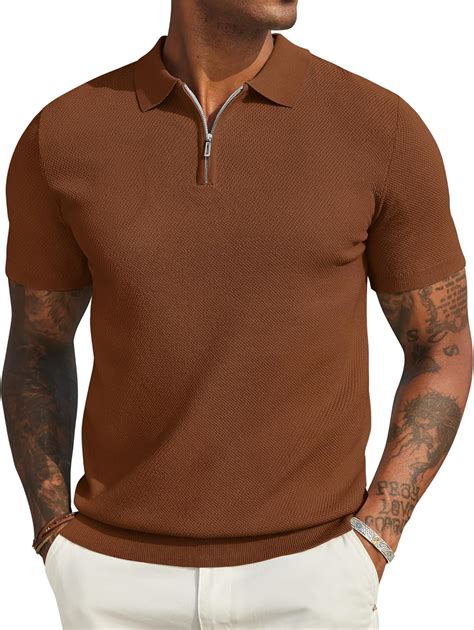 Amazon.com: COOFANDY Mens Zipper Polo Shirts Short Sleeve Casual Knit ...