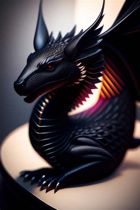 Lexica - Photorealistic digital artwork of a small black dragon curled ...