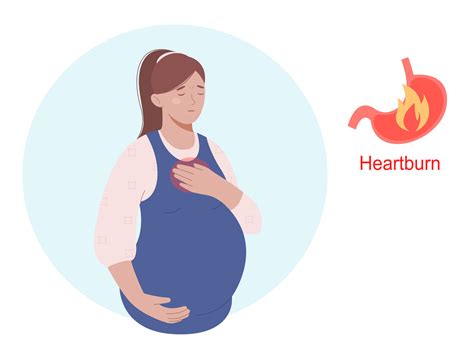 Heartburn during pregnancy. Woman holding abdomen and feel pain ...