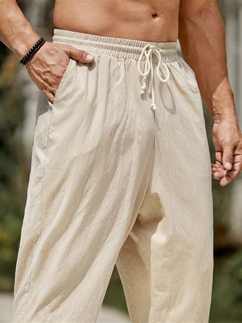 Mens drawstring linen beach pants new arrivals