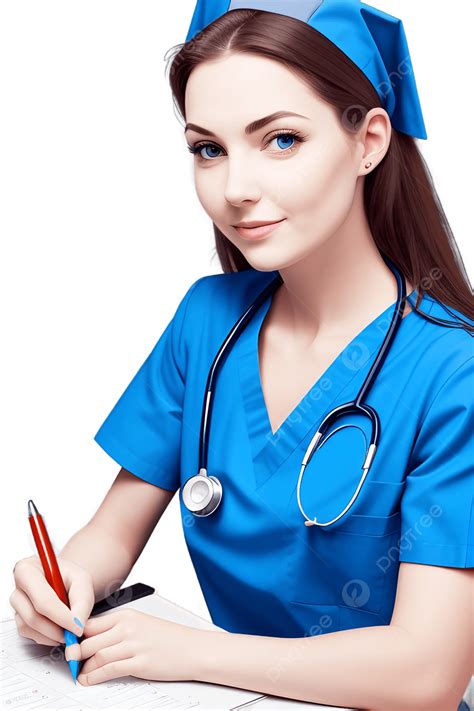 Beautiful Woman Nurse With Blue Shirt Holding A Pen, Beautiful Woman ...
