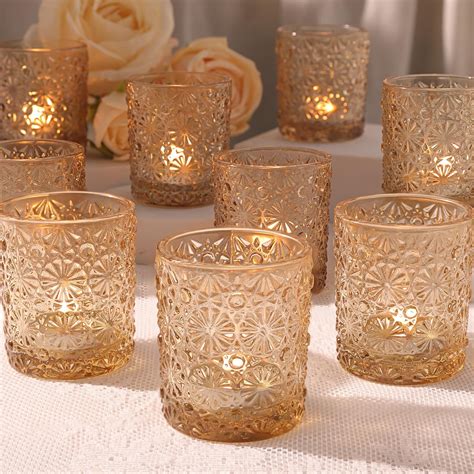 Amazon.com: Lanttu Gold Votive Candle Holder Set of 12, Glass Tea ...