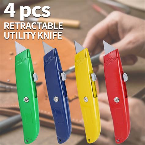 4 Pack Box Cutter Retractable Razor Knife with Auto Lock Box Opener ...