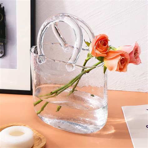 Amazon.com: Fixwal Glass Purse Vase for Flowers, Clear Bag Vases with ...