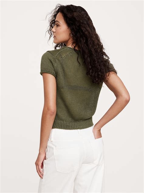 Fitted Linen Short-Sleeve Sweater | Banana Republic